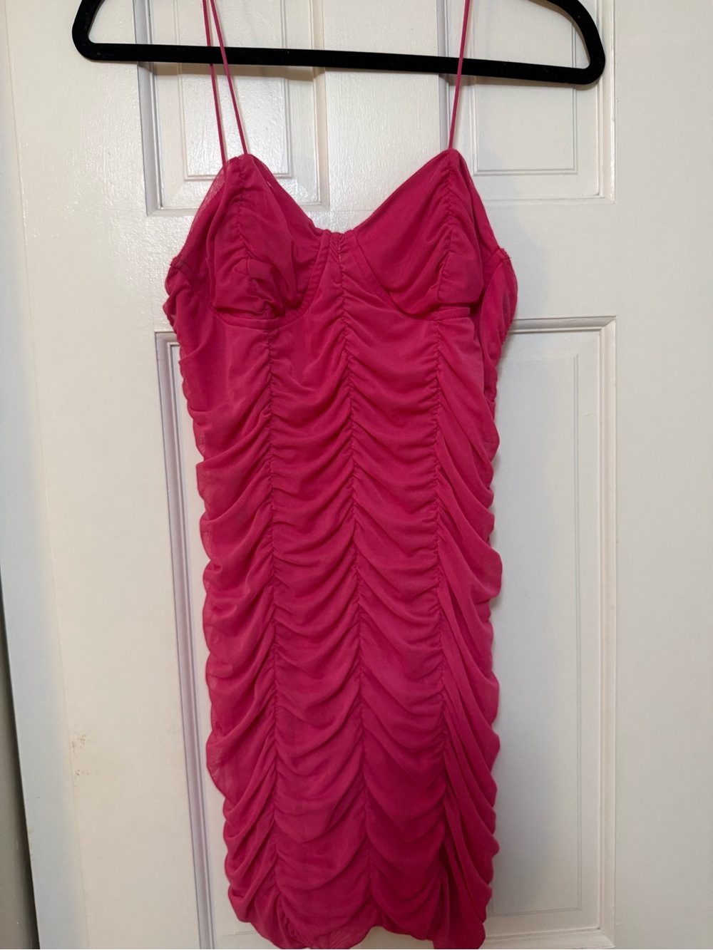 Zara Hot Pink Ruched Spaghetti Strap Bodycon Dress